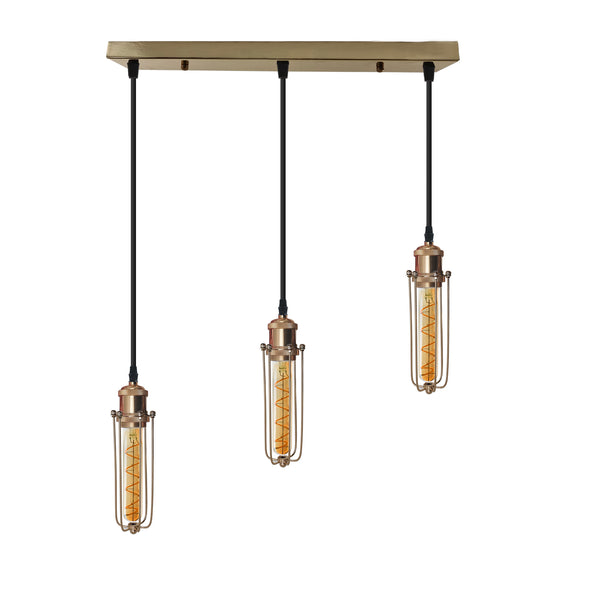 Cage Pendant Light Long Tube Cluster Fixture~5144 – French Gold / Yes