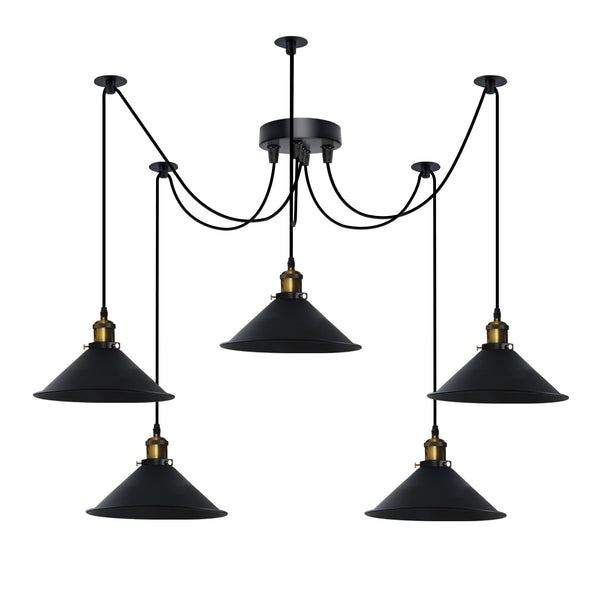 Lámpara colgante de 5 luces E27 con cable ajustable y luz tipo swag ~5126 – Negro / Sin bombilla