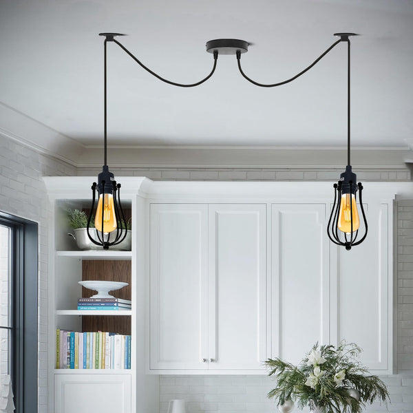 Black 2m Pendant Light Cage Retro Industrial Ceiling Light Spider Lamp~1187 – Two / Yes