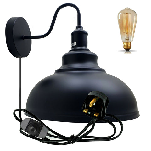 2m Black Plug In Wall Light with Dimmer ~6448