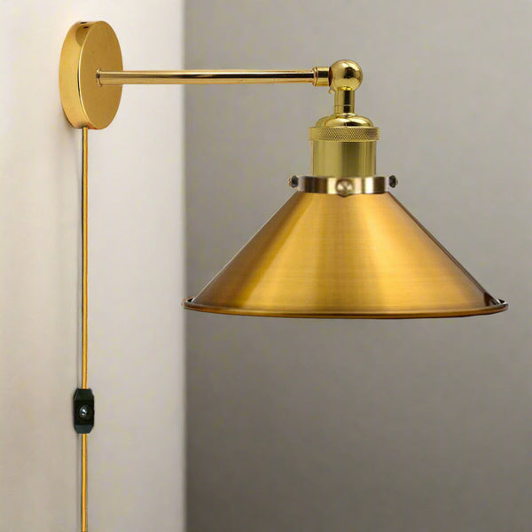 Vintage Metal Retro Modern Plug In Wall Sconce Light Fitting ~ 5368 – No / Yellow Brass