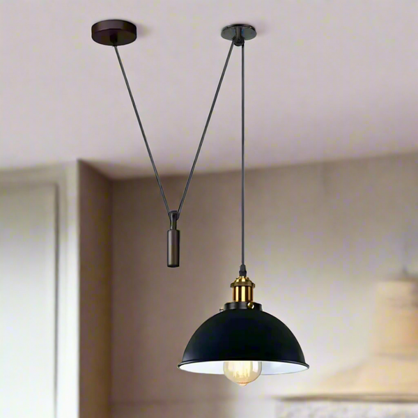 Industrial Pulley Pendant Rise and Fall Ceiling Light E27 Fitting 30cm ~5956 – Yes