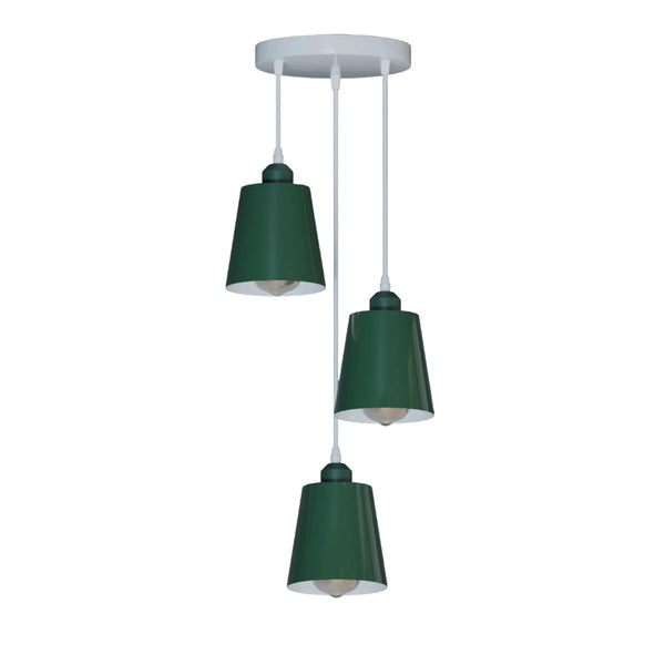 Round 3-Head Pendant Light with Adjustable Cables – E27 Compatible ~5876 – Green / No