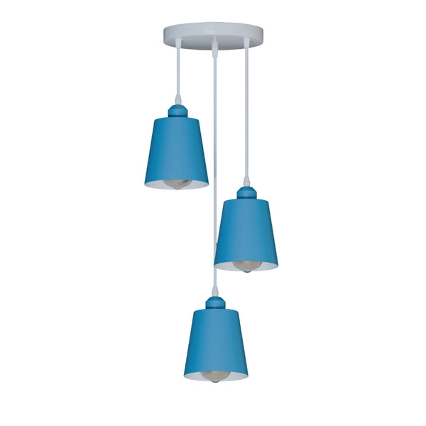 Round 3-Head Pendant Light with Adjustable Cables – E27 Compatible ~5876 – Blue / No