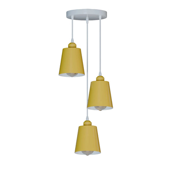 Round 3-Head Pendant Light with Adjustable Cables – E27 Compatible ~5876 – Yellow / No