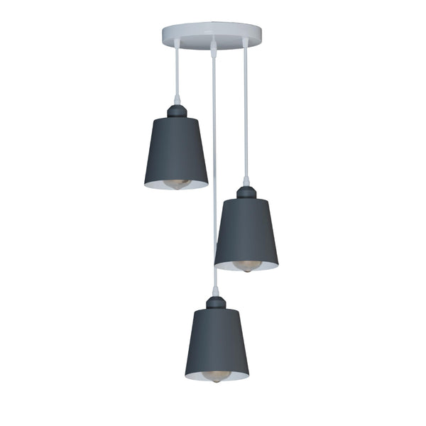 Round 3-Head Pendant Light with Adjustable Cables – E27 Compatible ~5876 – Grey / No