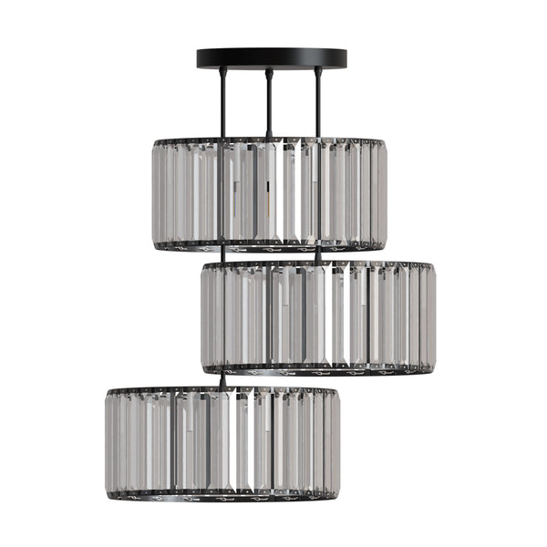 Modern 3 head Light Clear Crystal Shade Pendant Light ~5873 – 30cm / Black / Yes