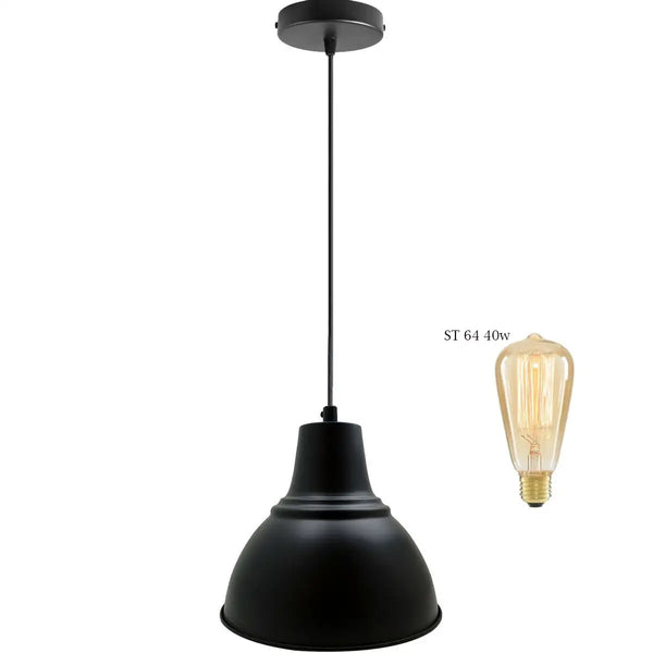 Industrial Retro Barn Metal Pendant Light E27 Adjustable ~ 5711 – Black / Yes