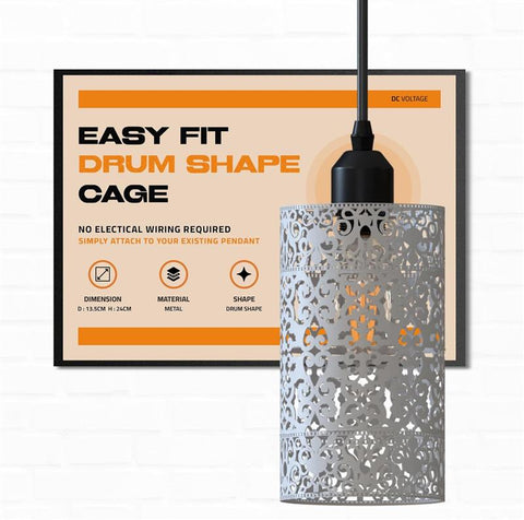 Easy Fit Modern Pattern White Metal Drum Lampshade ~2513