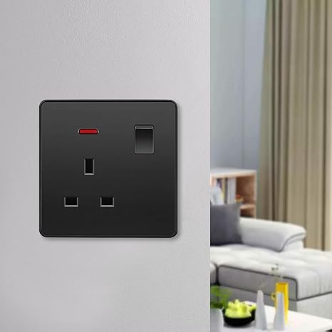 black wall socket single plug socket UK power outlet 13 amp electric plug electric charger port black electric socket