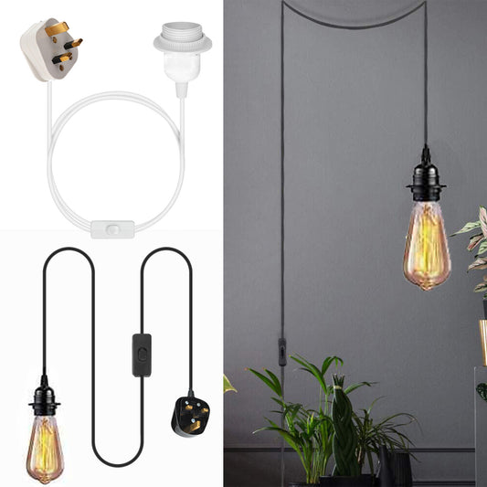 2m Plug In Light Bulb Kit E27 Lamp ES With Switch ~5946