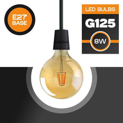 LED G125 8W Vintage Filament Dimmable E27 Globe Bulb ~3218