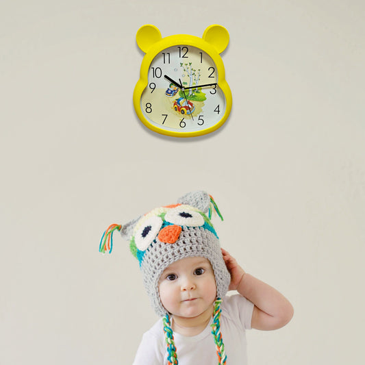 Yellow Cute Bear Shaped Wall Clock for Children's Room 