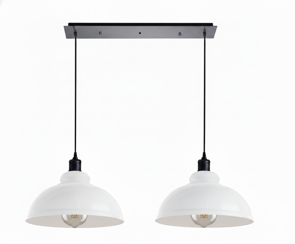 2 Light Dome Pendant Light E27 Adjustable ~6451 – White / Yes