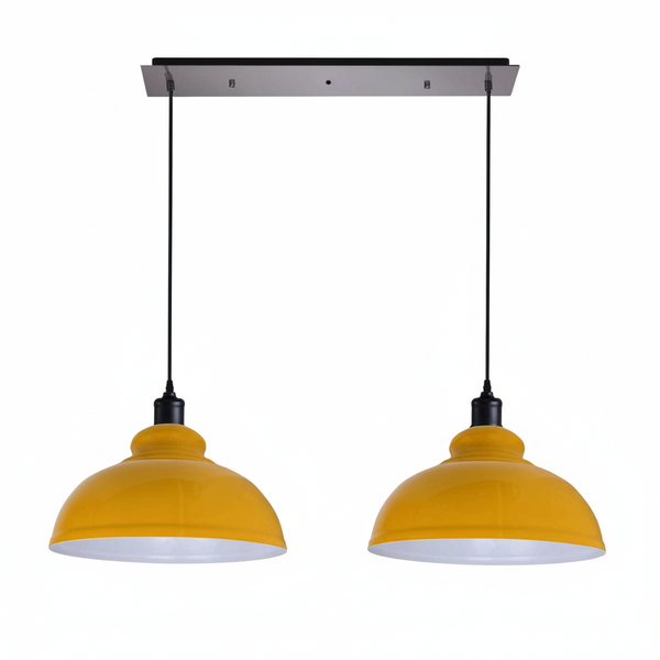 2 Light Dome Pendant Light E27 Adjustable ~6451 – Yellow / Yes