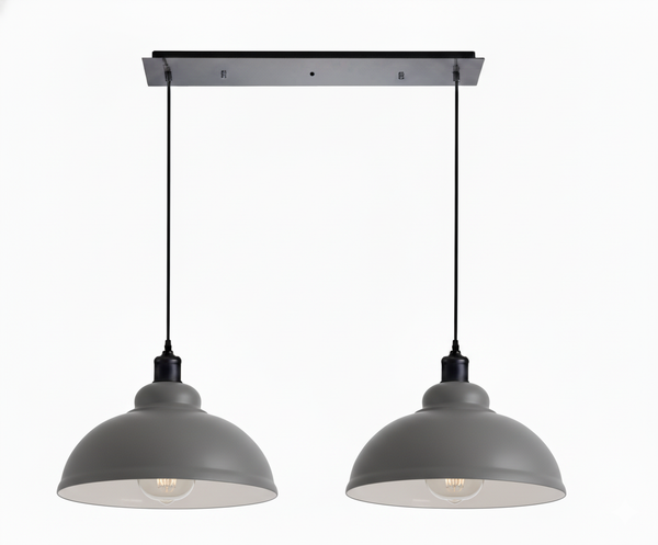 2 Light Dome Pendant Light E27 Adjustable ~6451 – Gray / Yes