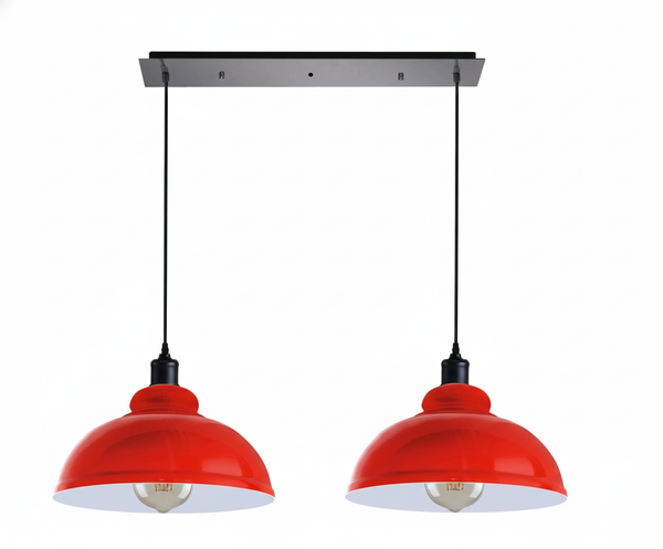 2 Light Dome Pendant Light E27 Adjustable ~6451 – Red / Yes