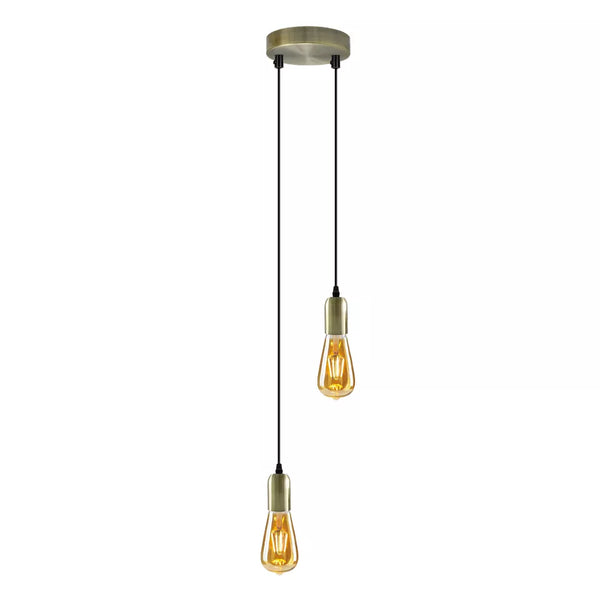 Vintage E27 Metal 2 head Ceiling Pendant Light Fitting~5663 – Yes / Green Brass