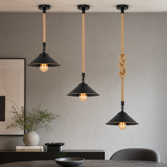 Cone Pendant Rope Flex Metal Industrial Hanging Light ~6782