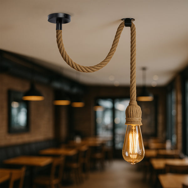 Retro Hemp Pendant Light  E27 Ceiling Hanging Pendant Light~6130 – Single Head / Yes