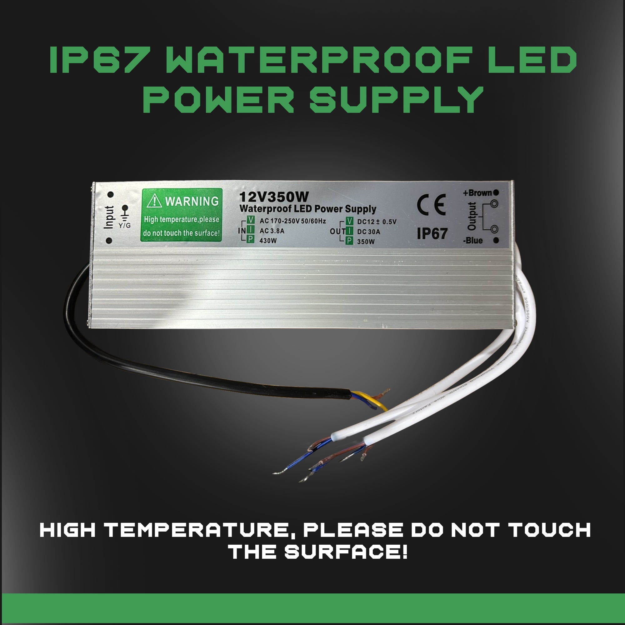 IP67 350W Waterproof AC 90-250V Flicker-Free LED Power Supply Driver  Transformer~4461