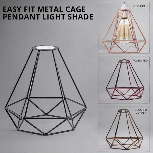 Industrial Light Bulb Wire Cage Metal Diamond Easy Fit Lampshade~ledsone uk