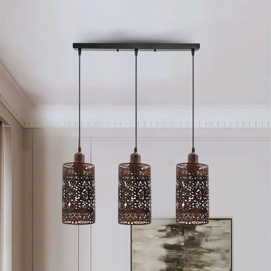 Industrial Modern 3 Way Retro Brushed Copper Cage Ceiling Hanging Pendant Shade E27~3756