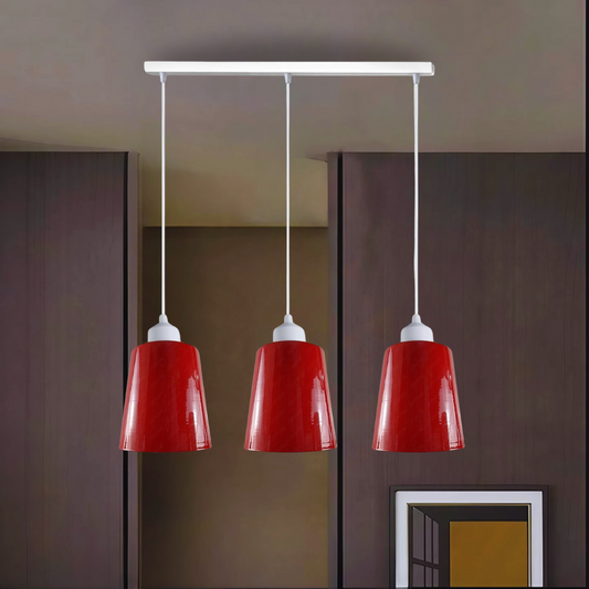 Industrial Modern Retro 3 Way Rectangle Bell shape Red Pendant Light E27 UK holder~3962