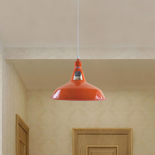 Orange metal pendant lamp shade for kitchen