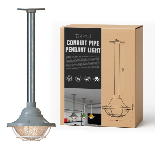 Lámpara colgante de tubo de 3/4" con conducto industrial y jaula de metal ~ 6111
