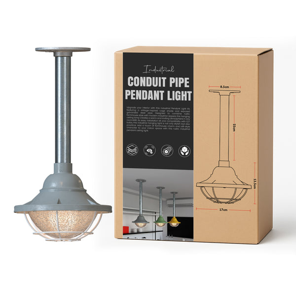 Industrial Steampunk Pipe Pendant Light E27 Metal cage hanging Lights~6111 – Grey / 25cm / No