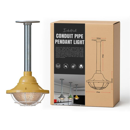 Lámpara colgante de tubo de 3/4" con conducto industrial y jaula de metal ~ 6111