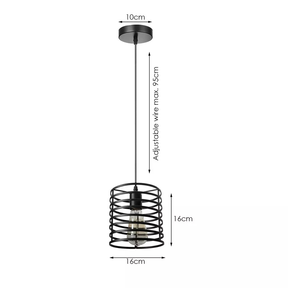 Industrial Metal Wire Cage Pendant Light Black dimension image