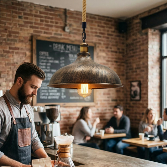 Industrial Pendant Light Metal Dome & Adjustable Hemp Rope Kitchen Dining Bar