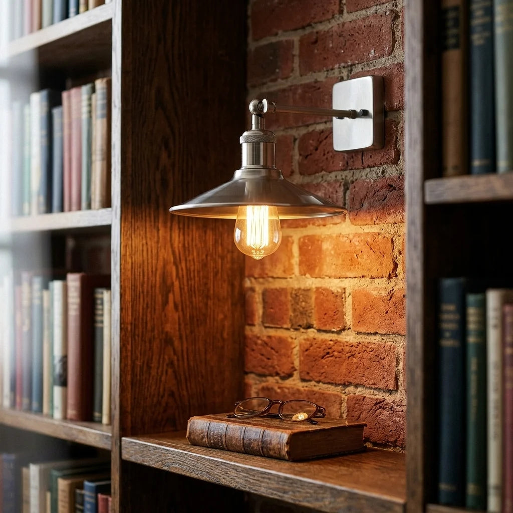 Industrial Satin Nickel Wall Light - Adjustable Sconce  E27 Fitting