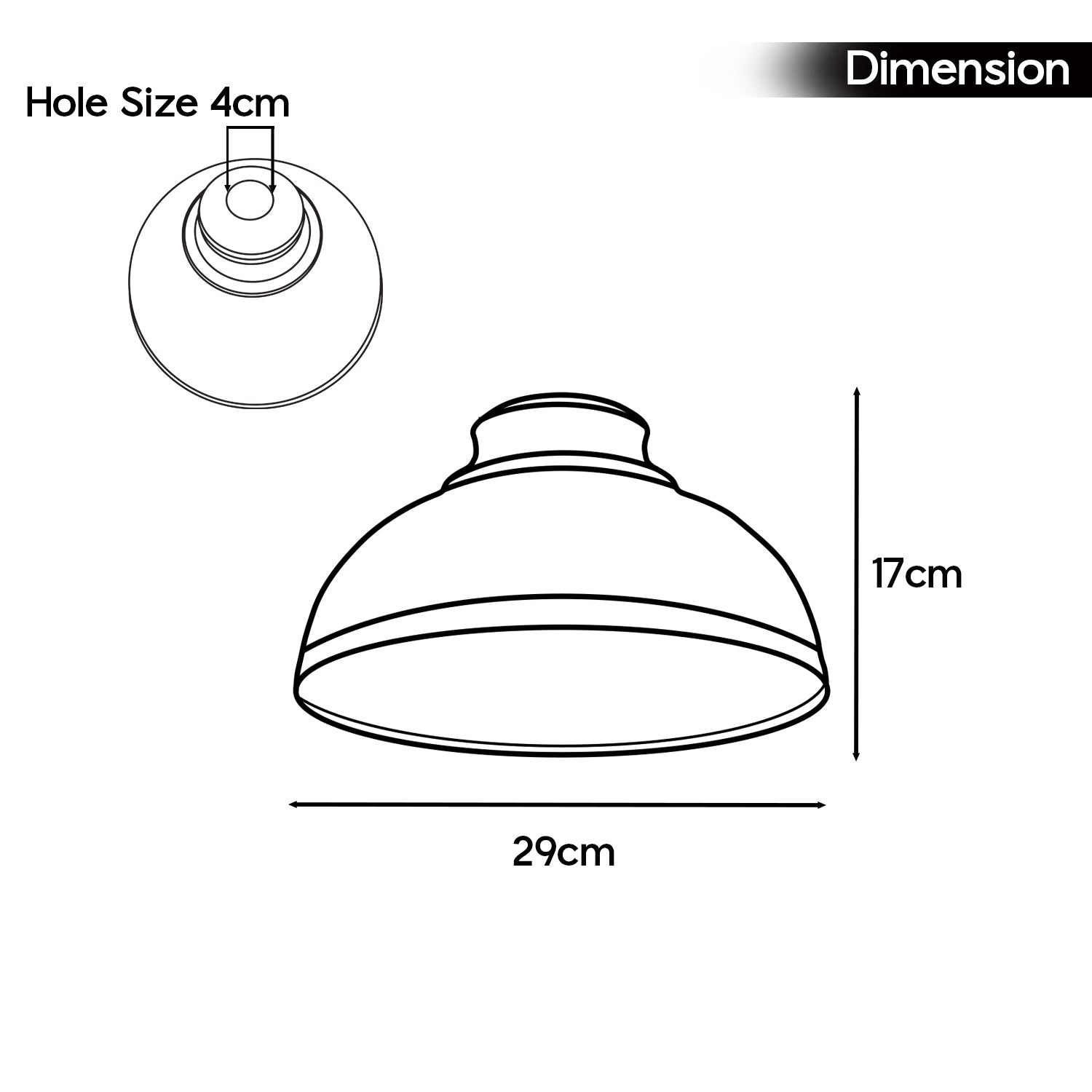 Diagram of a pendant light with dimensions labeled