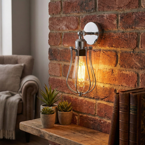Industrial wall light with cage shade, retro wall lamp, adjustable arm