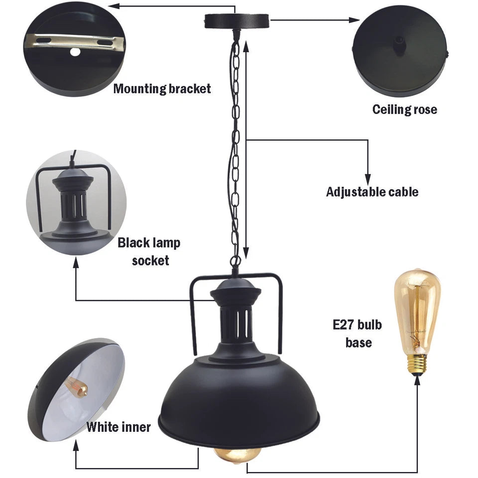 Pendant Light Fixtures hallway lighting bulb holder ceiling rose with hook industrial light pendant ceiling lights brass ceiling rose flush mount ceiling light vintage chandelier rustic lamp adjustable light fittings ceilings bedroom bedroom industrial pendant light black metal lampshade vintage hanging light adjustable ceiling fixture E27 lamp holder