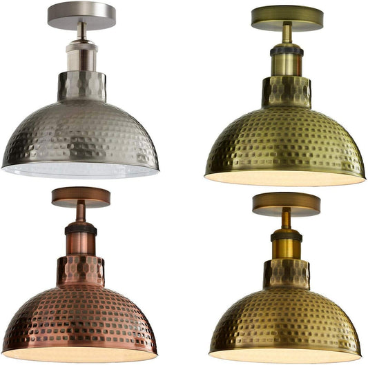 Industrial semi-flush ceiling light, modern metal dome fixture, E27 vintage ceiling lamp, retro kitchen lighting, hardwired hallway light, close-to-ceiling fixture, 26 cm diameter ceiling light.