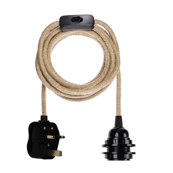 Kit de luces colgantes de cáñamo con enchufe británico, casquillo E27 ~6026 – No