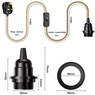 LEDSone 3 Pin UK Plug in pendant lights size image