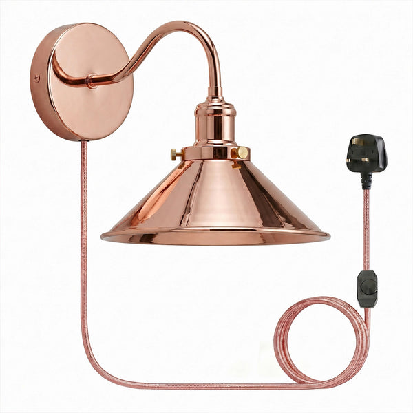 Iluminación de pared enchufable con interruptor de atenuación y cable de 2 m ~5303 – Rose Gold / No