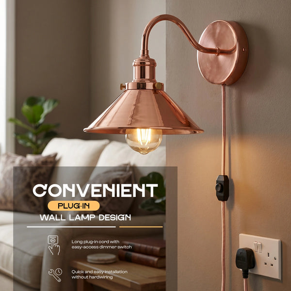 Iluminación de pared enchufable con interruptor de atenuación y cable de 2 m ~5303 – Rose Gold / Sí