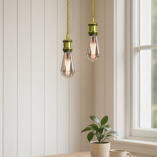 E27 Base Holder 1m 3 core Gold Twisted Cable Pendant Kit Yellow Brass  ~1706