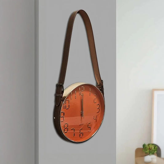 Mid-Century Modern Leather Belt Wall Clock