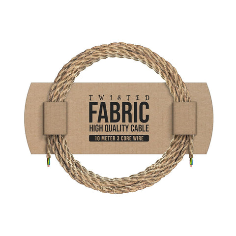 1M/5M/10M  Light Gold Twisted Vintage Fabric Cable Flex 0.75mm 3 Core~4824