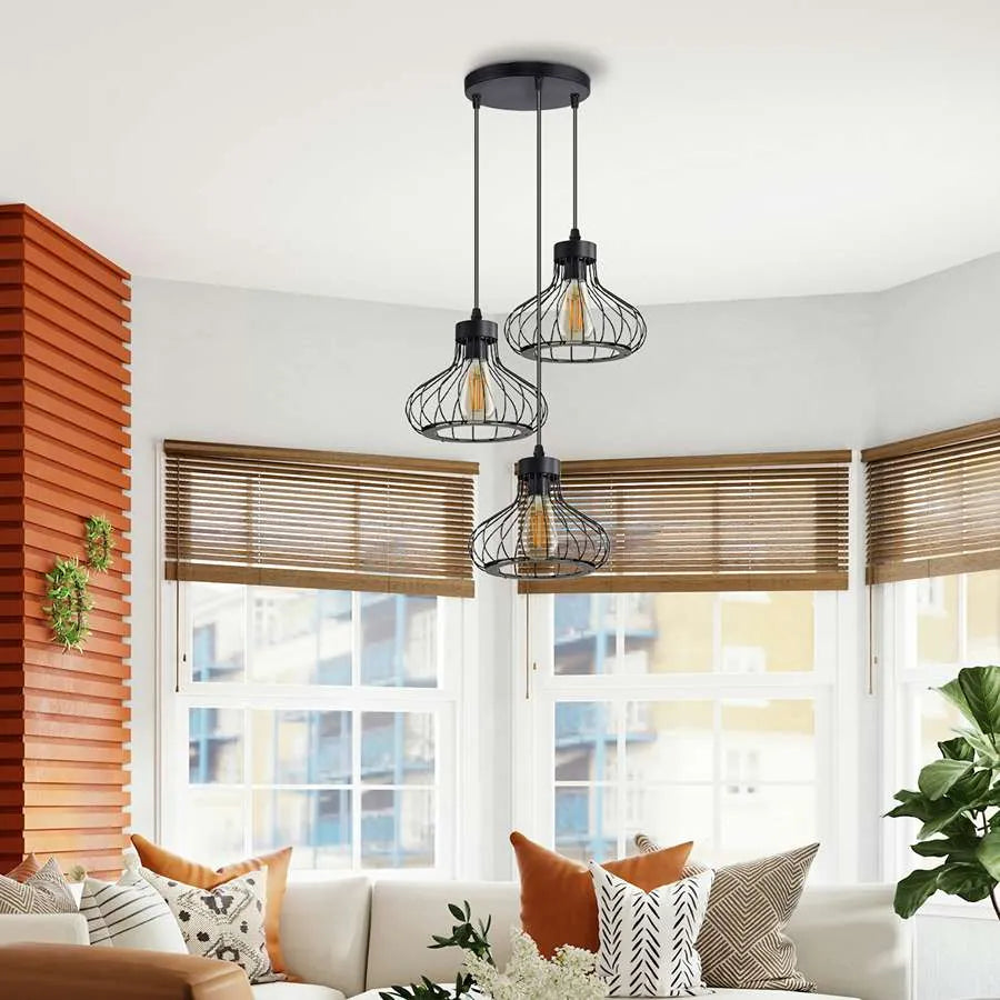 Ledsone Vintage Cluster Pendant Light E27 Cage Lampshade Hanging Ceiling Lighting For Kitchen Island Living Room H 30cm