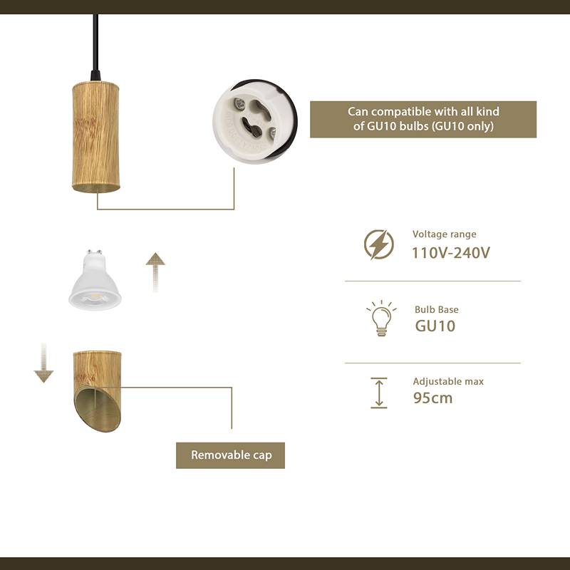 Modern Hanging Fixture Nordic Long Tube Hanging Lamp Bamboo GU10 Pendant Light-Details