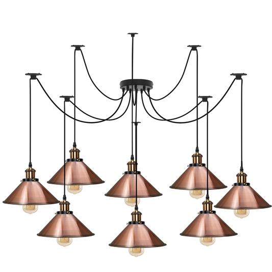 8Way spider Light E27 Pendant Light Cone lamp shade adjustable cable with swag hook~5136