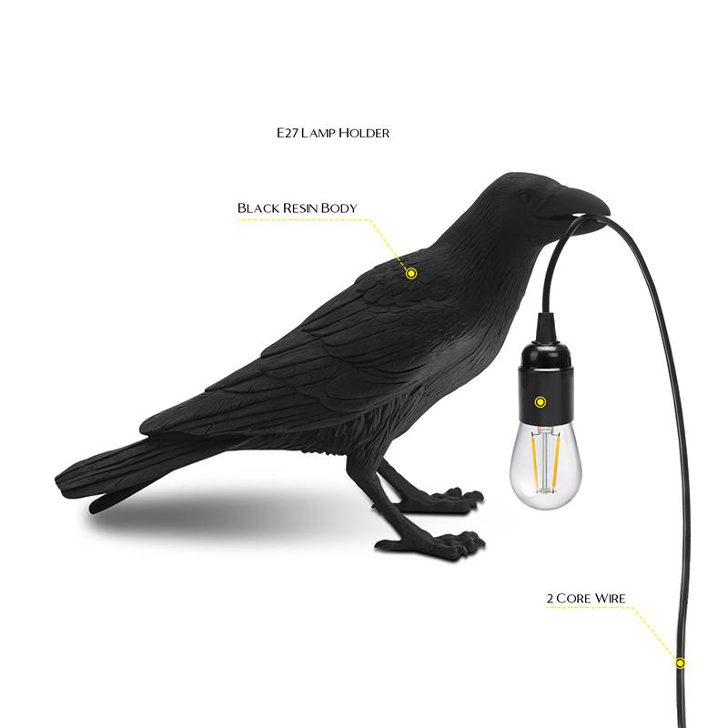 E27 lamp Base Black Rasin Raven Table Lamp